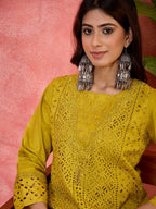 Joban Fashion Embroidery Mustard Pure Cotton Cord Set | Grocsy