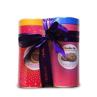 Choko La Egg less Cookies Gifting Hamper Cocoa Almond, Chocochip Tin Set | Grocsy