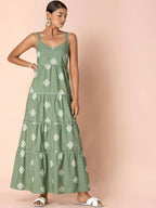Indya Green Tribal Tiered Maxi Dress | Grocsy