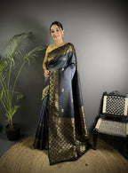 Joban Fashion Grey Handloom Silk Ikkat Saree | Grocsy