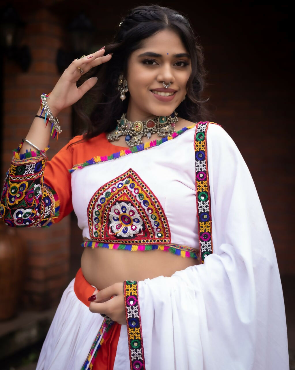 Yash Enterprise Orange Rayon Cotton Embroidery Semi Stitched Navratri Top Chaniya Choli | Grocsy