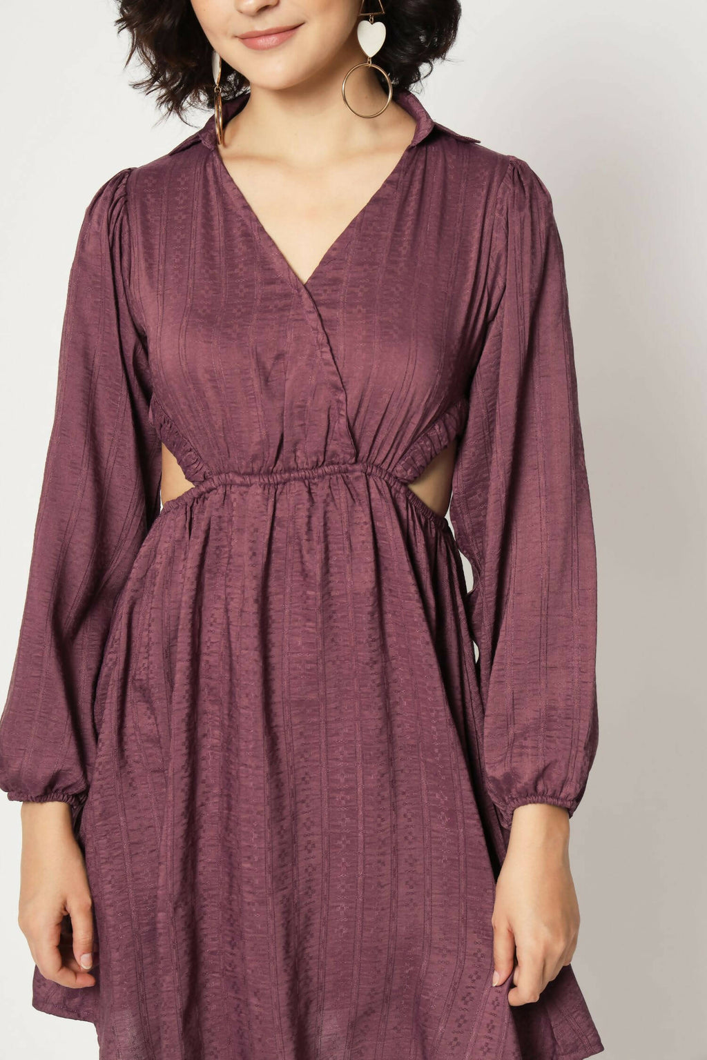 Wine Viscose Solid Flared Dress - Shivani | Grocsy