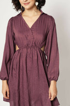Wine Viscose Solid Flared Dress - Shivani | Grocsy