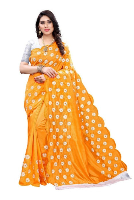 Vamika Zoya Silk Embroidered Yellow Saree (RAKHI MUSTARD) | Grocsy