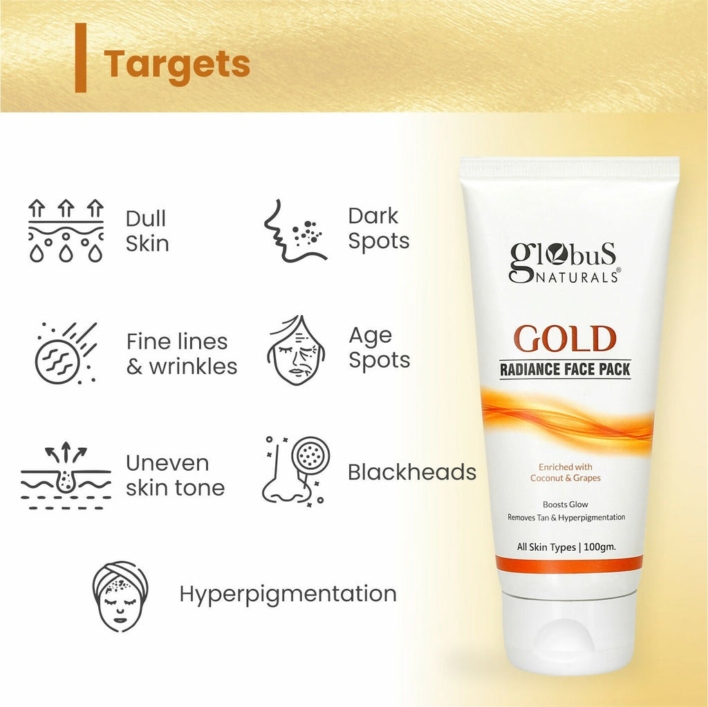 Globus Naturals Gold Radiance Anti Ageing & Brightening Face Pack | Grocsy