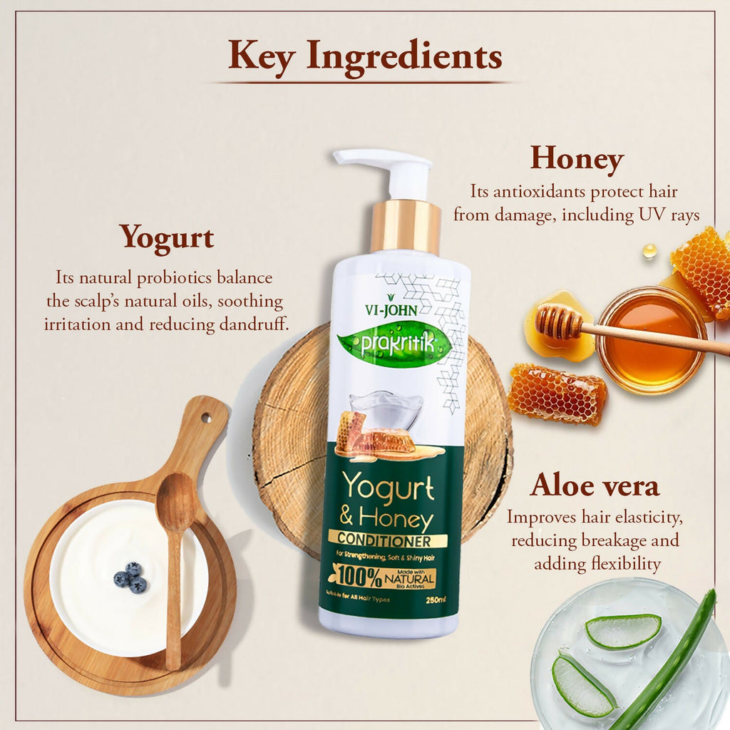 VI-JOHN Prakritik Yogurt & Honey Conditioner, Restores Hair Moisture, Made With Natural Bio-Active | Grocsy
