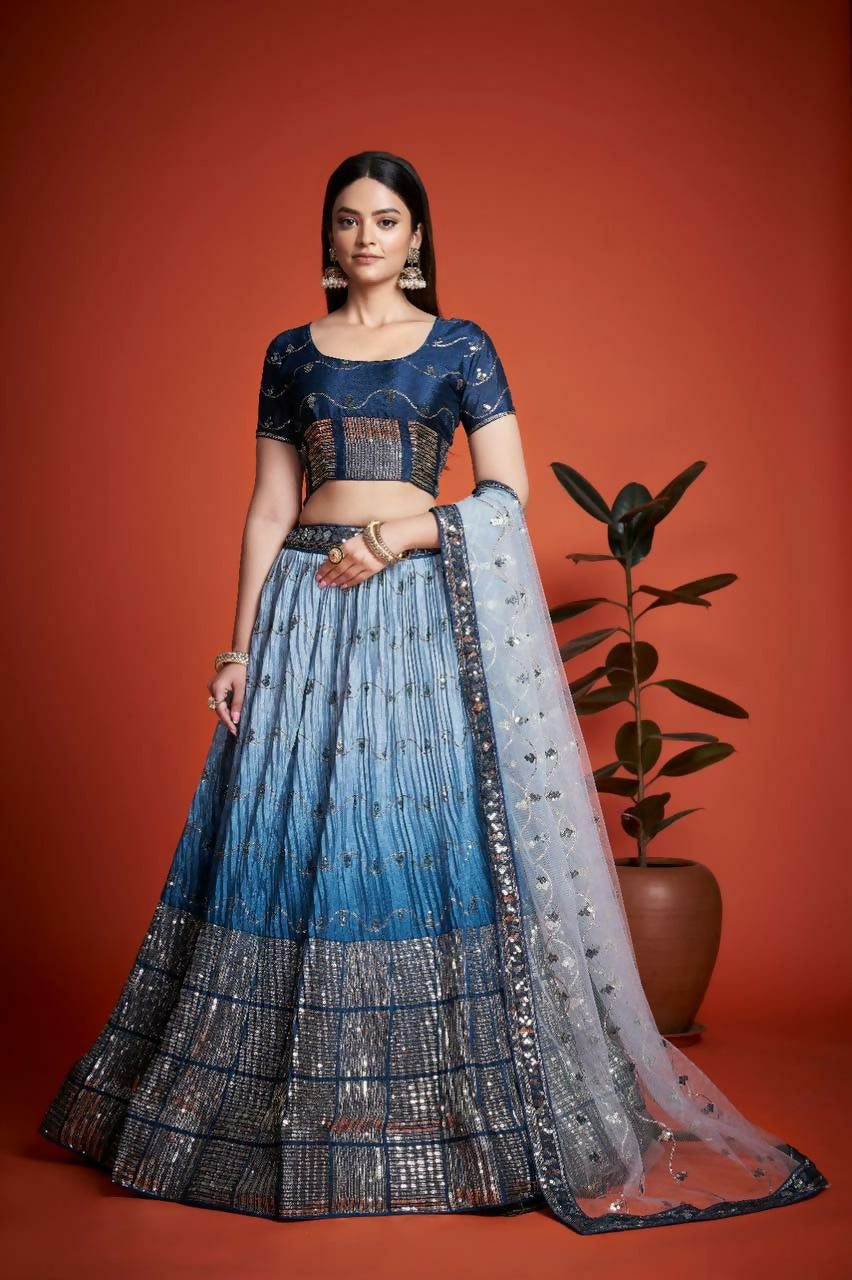 Jyoti Fashion Women's Blue Heavy Chinon Sequins Embroidered Designer Lehenga Choli Set | Grocsy