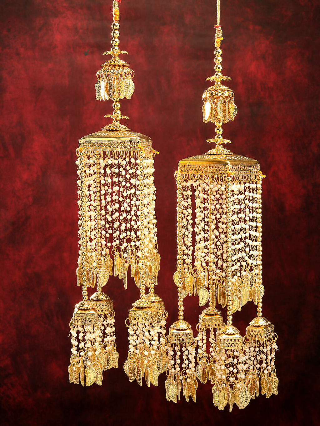 NVR Women's Pack Of 2 Gold-Polished & White Pearl Beaded Bridal Heavy Kaleera Sets | Grocsy