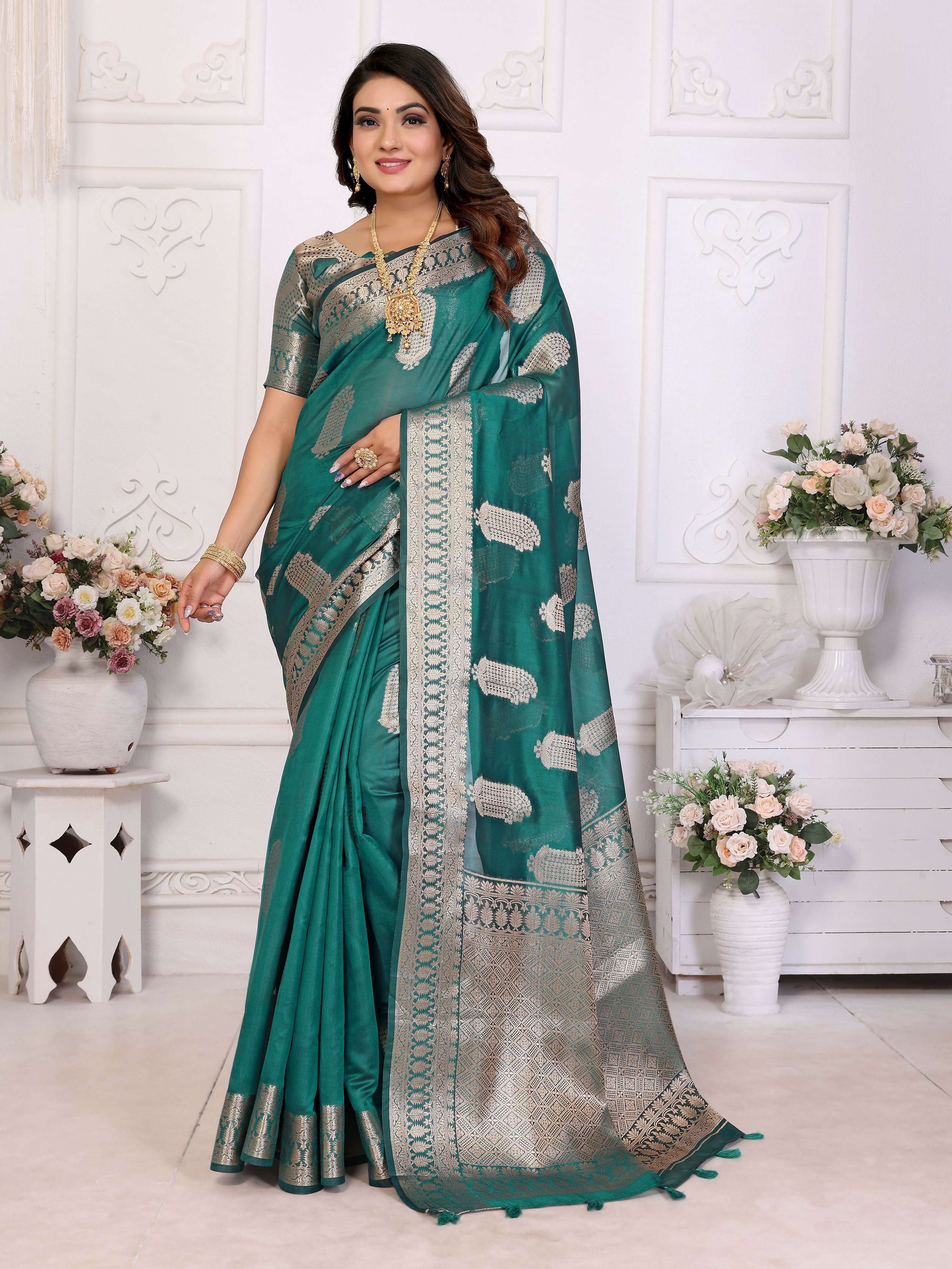 Aastha Fashion Light Green Soft Organza Silk Weaving Saree | Grocsy