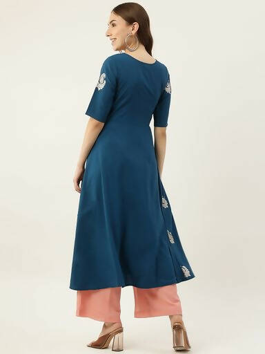 FIORRA Women's Blue Poly Crepe Flared Kurta | Grocsy