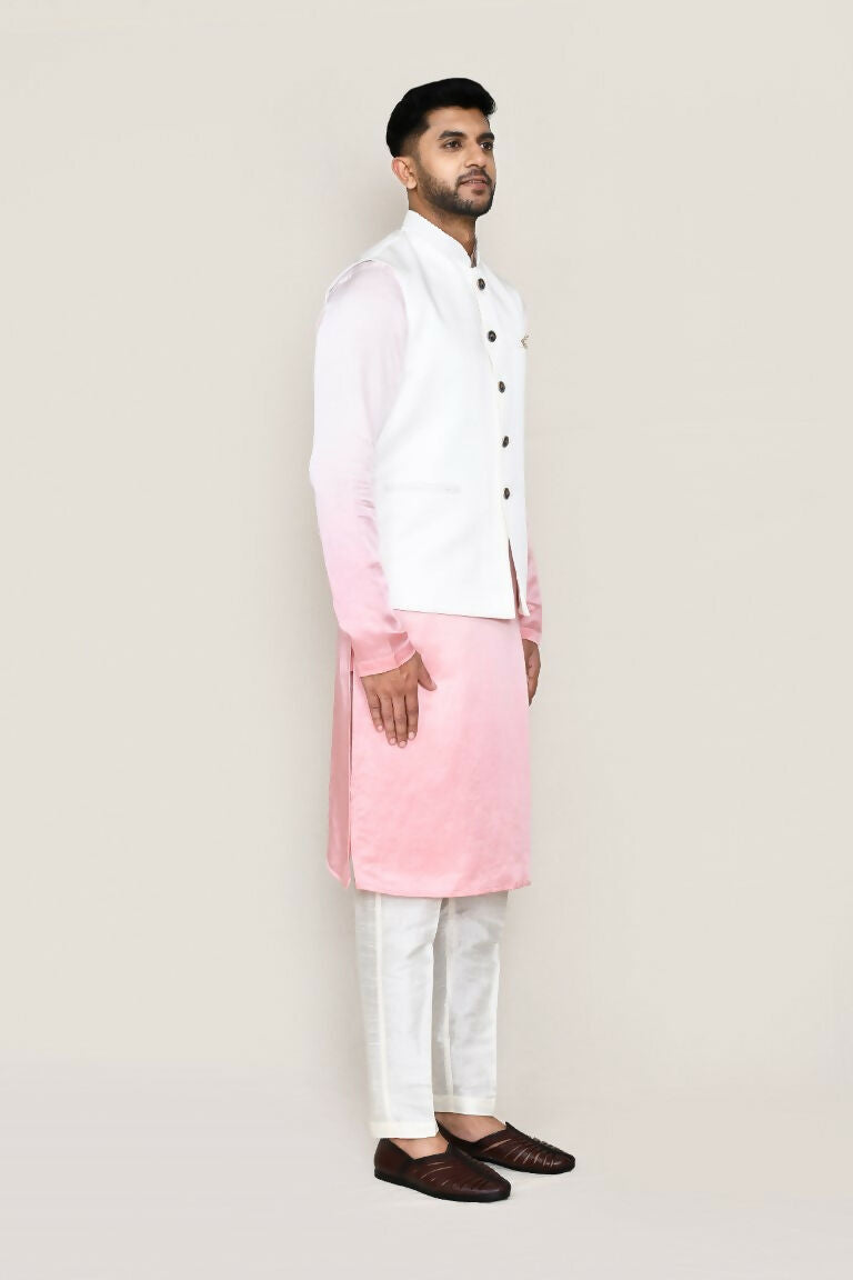 Joban Fashion White Colored Art Silk Fabric Kurta, Jacket With Straight Fit Pant | Grocsy