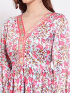 Myshka Women's Multi Printed Cotton Blend 3/4 Sleeve V Neck Casual Dress | Grocsy