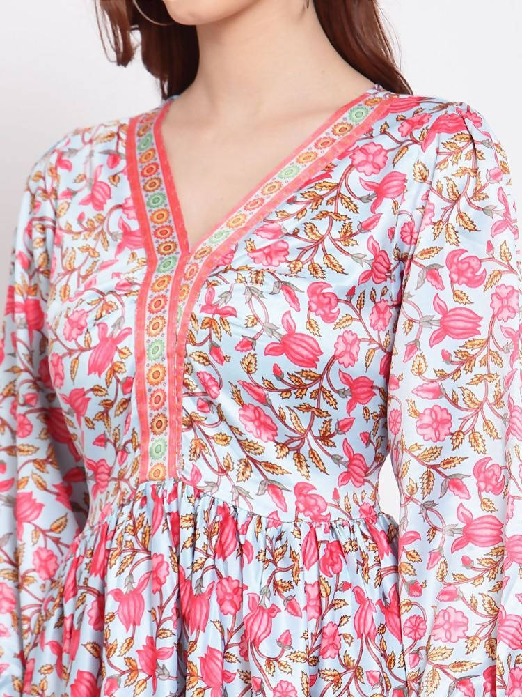 Myshka Women's Multi Printed Cotton Blend 3/4 Sleeve V Neck Casual Dress | Grocsy
