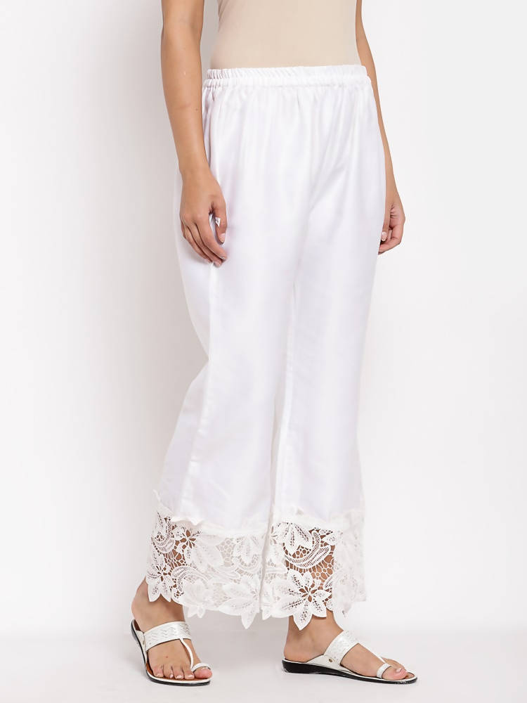 Myshka Women's White Cotton Solid Casual Trouser | Grocsy