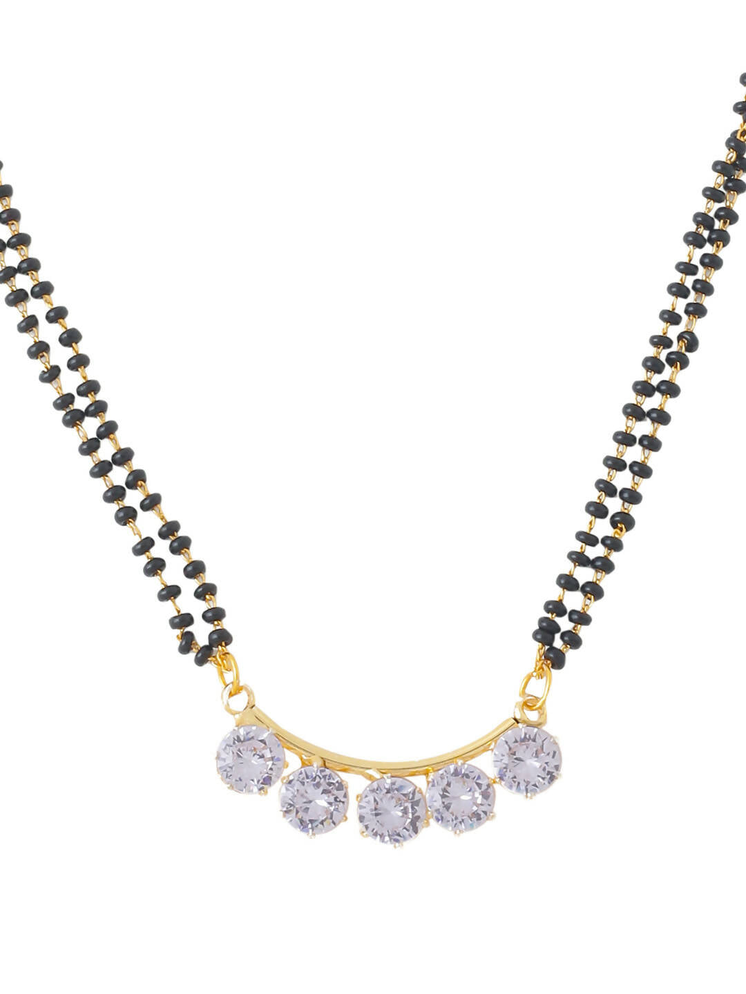 NVR Women Ethnic Gold-Polished Beaded Mangalsutra With Ad Stone | Grocsy