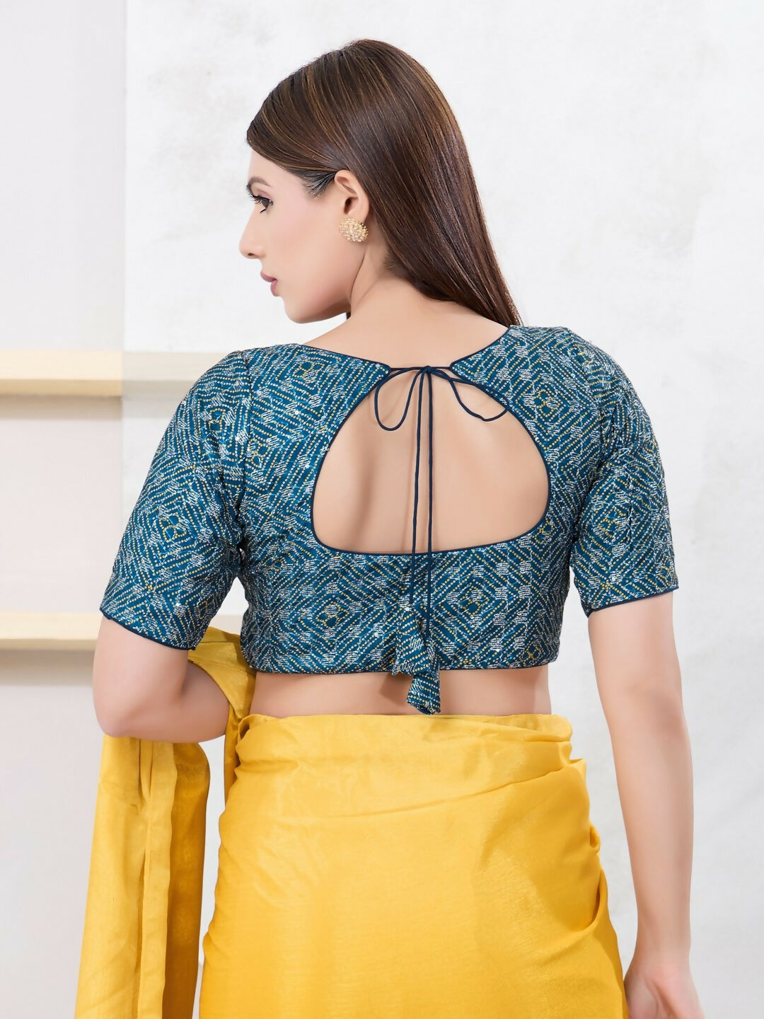 Joban Fashion Fire-Blue Art Silk Elbow Sleeveless Front Open Blouse | Grocsy