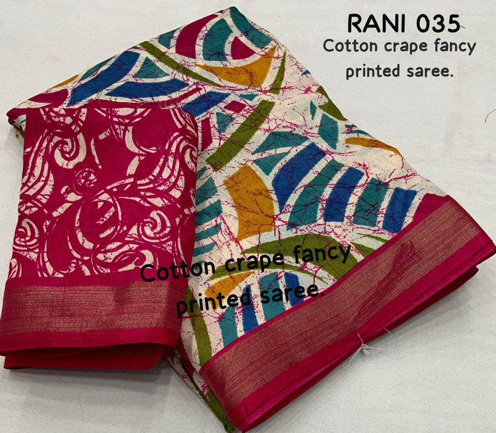 Rani Cotton Crepe Batik Print Saree with Unstitched Blouse - Hiral Fashion | Grocsy