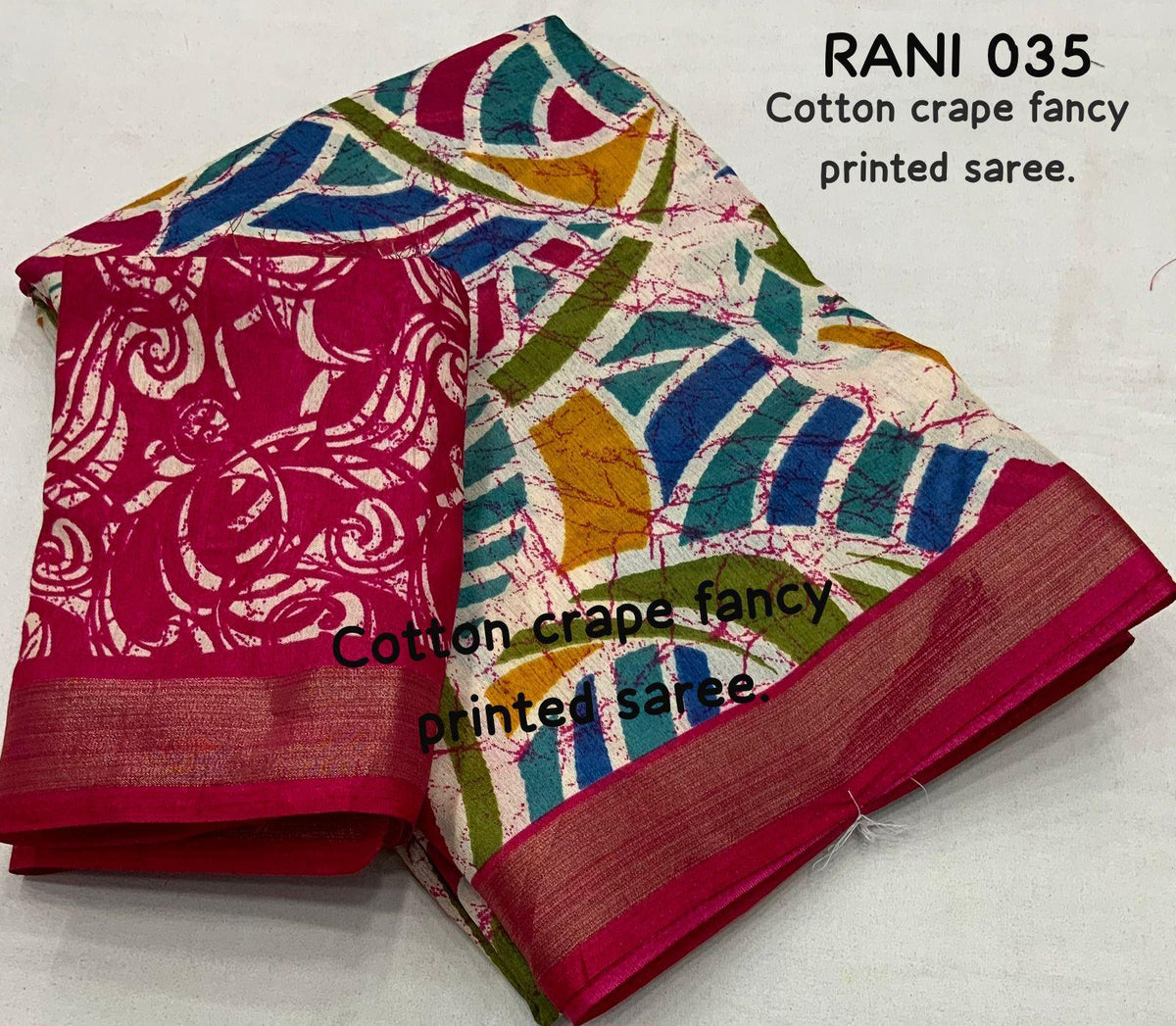 Rani Cotton Crepe Batik Print Saree with Unstitched Blouse - Hiral Fashion | Grocsy