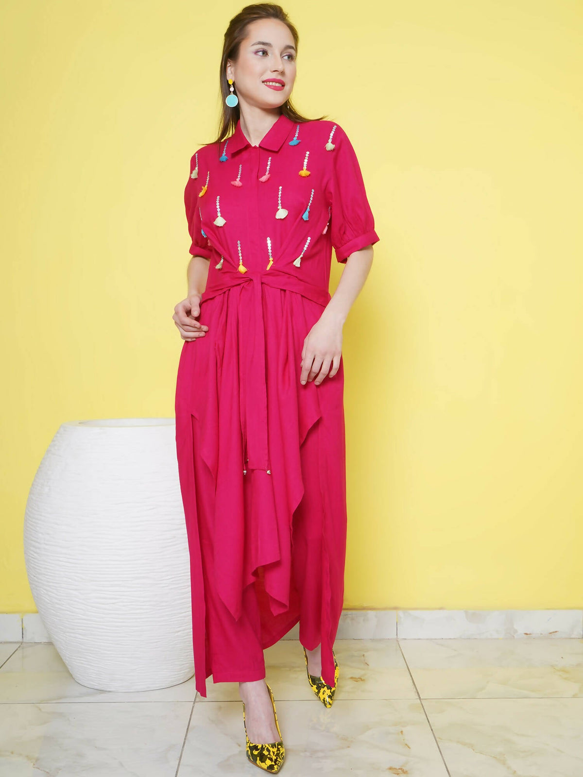 Women Republic Pink Rayon Indoester Set | Grocsy