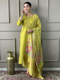 Lemon Viscose chanderi Stitched Suit With Dupatta - Tanisha | Grocsy