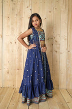 Aayaa Designer Printed Silk Embroidery Kids Lehenga Choli - Blue | Grocsy