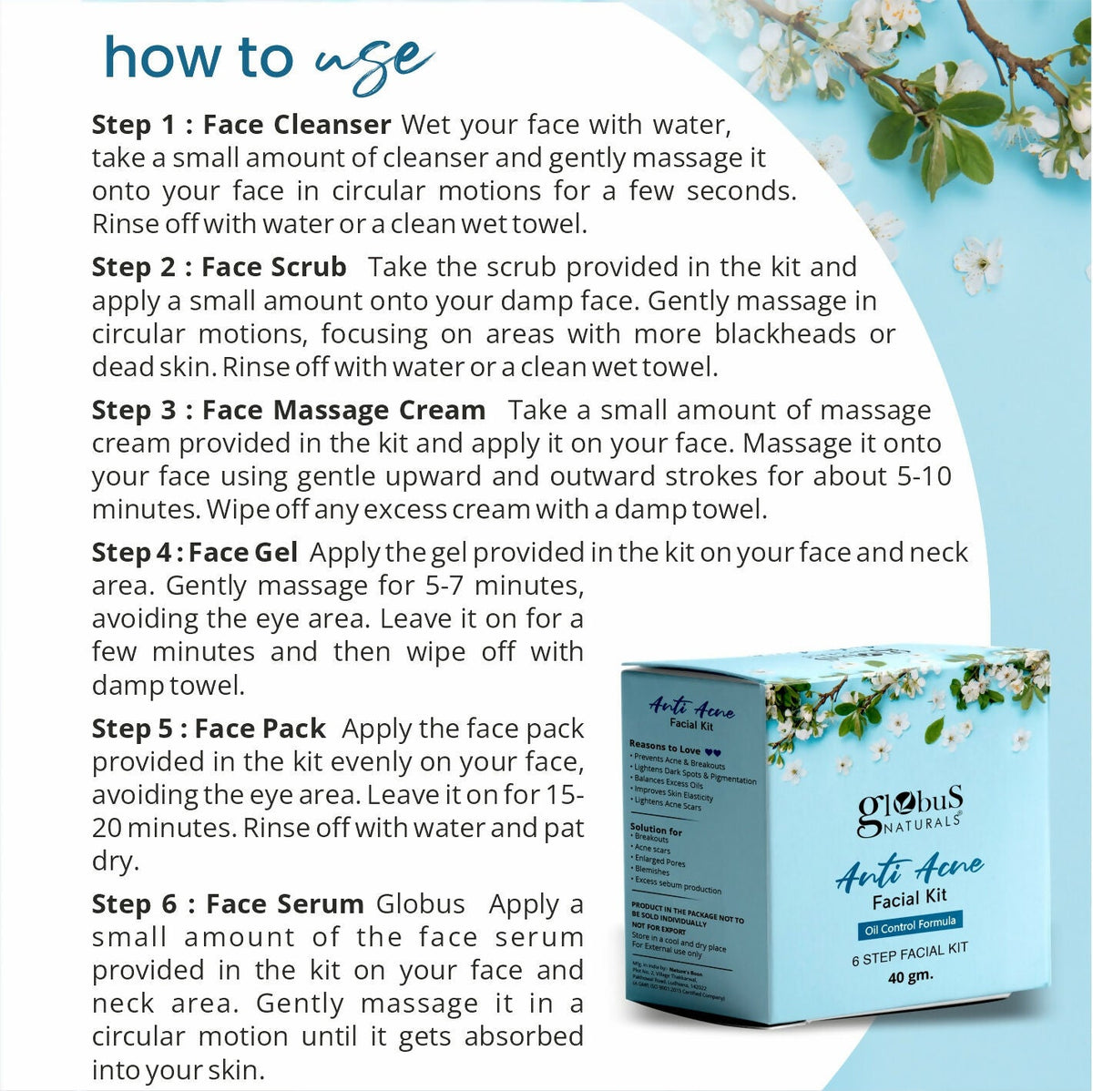 Globus Naturals Anti Acne 6 Step Facial Kit | Grocsy