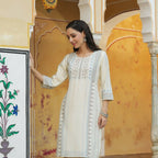 Juniper Women's Off-White Rayon Printed Straight Kurta | Grocsy