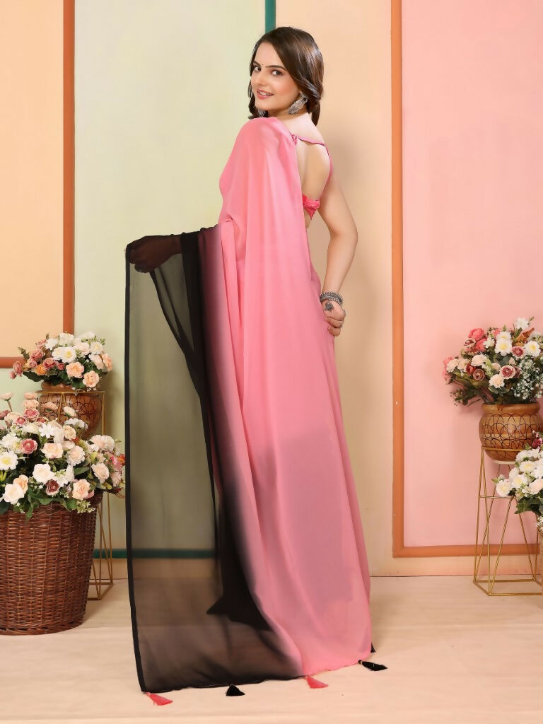 Pink Georgette Pedding Color Printed Ready To Wear Saree - Aalaya | Grocsy