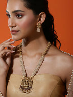Gold-Polished Pink White Stones-Studded Beaded Jewellery Set - Ruby Raang | Grocsy