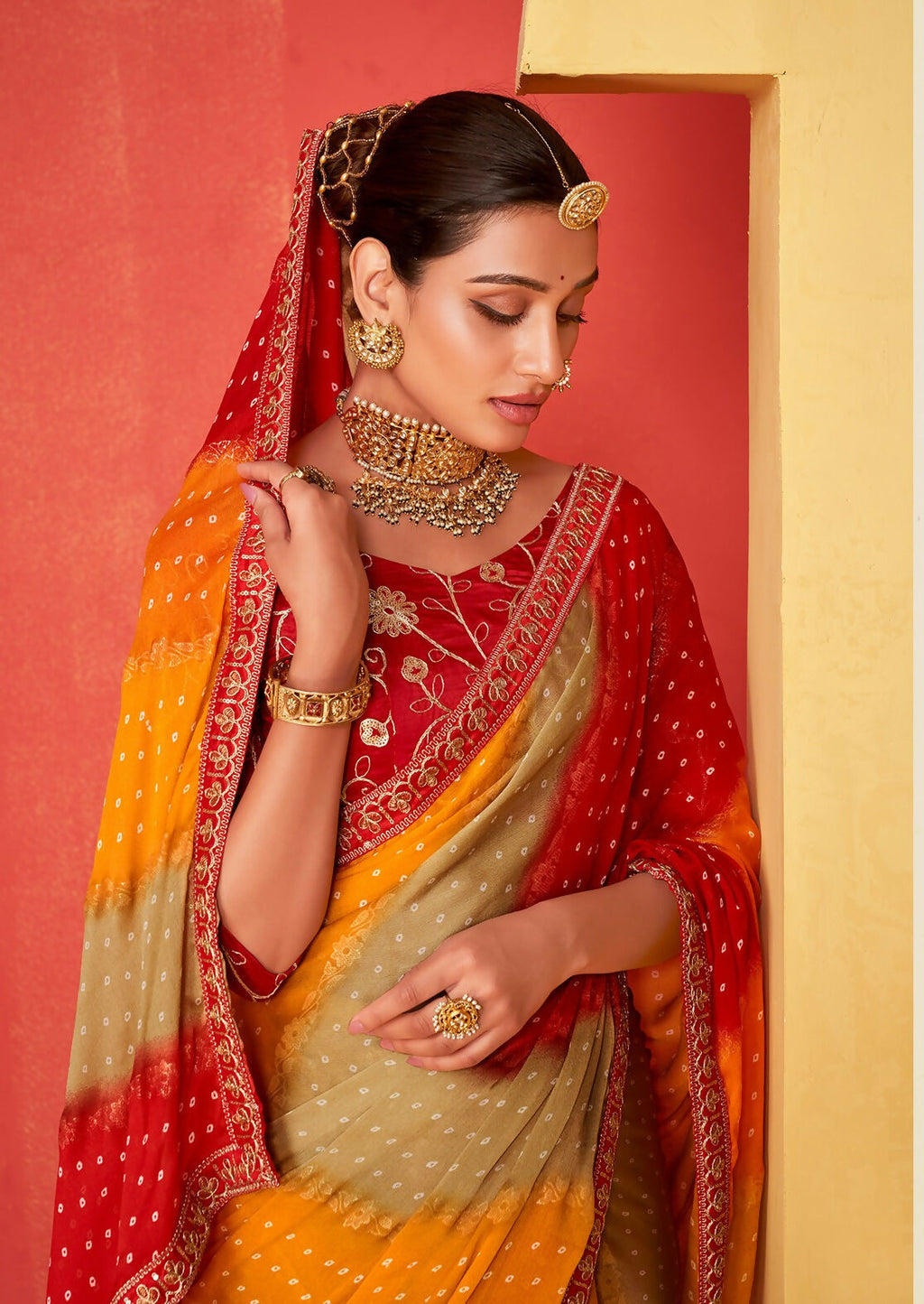 Joban Fashion Dola Silk With Zari Border Shaded Multi Color Work Saree | Grocsy