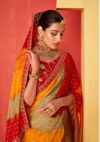 Joban Fashion Dola Silk With Zari Border Shaded Multi Color Work Saree | Grocsy