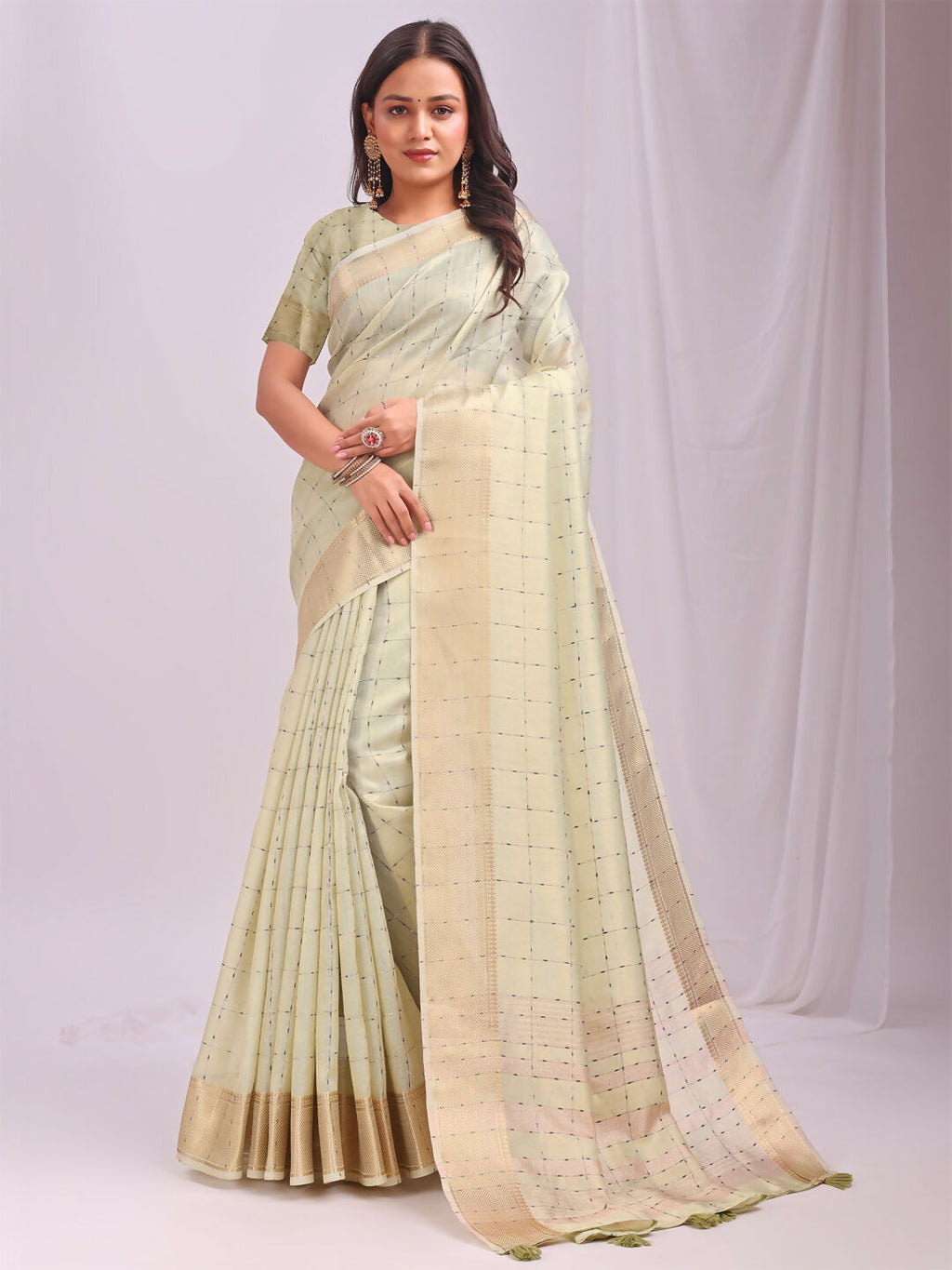 Shree Shyam Fashion Organza Light Green Saree | Grocsy
