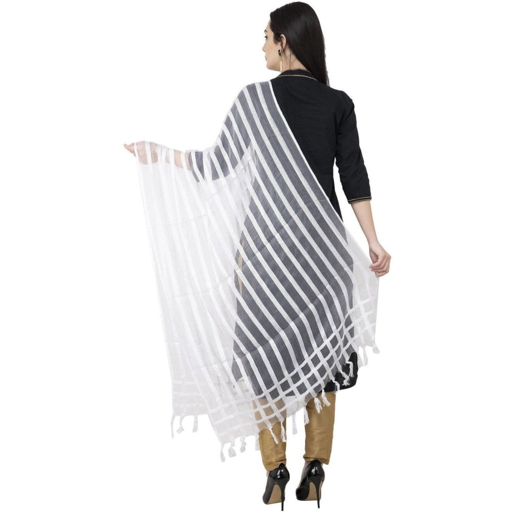 A R Silk Moti Luv Luv Stripe Regular Dupatta White Color Dupatta or Chunni | Grocsy