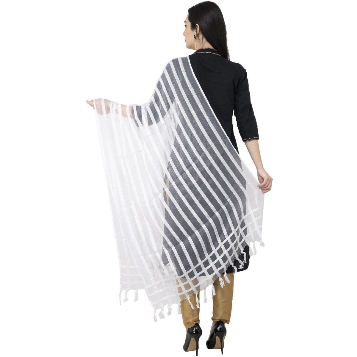 A R Silk Moti Luv Luv Stripe Regular Dupatta White Color Dupatta or Chunni | Grocsy