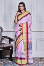 Morchari Multicolour Cotton Handloom Mirror Work Saree Unstitched Blouse | Grocsy
