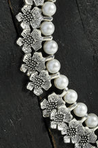 Mominos Fashion Johar Kamal Oxidised Silver-Plated Floral Design Necklace Choker Set | Grocsy
