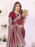 Aastha Fashion Maroon Georgette Silk Leheriya With Elegant Zari Weaving Saree | Grocsy