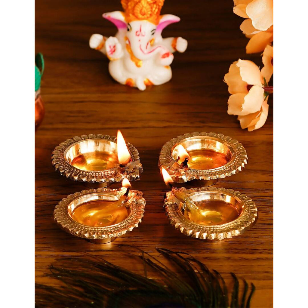 eCraftIndia Set of 4 Handcrafted Brass Diyas | Grocsy