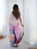 Multi Chinon Designer Digital Printed,Mirror Cut Work Saree - Sohni | Grocsy