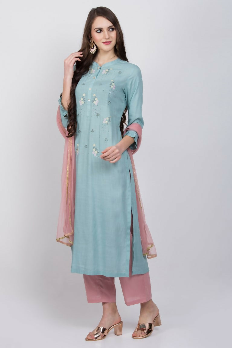 Joban Fashion L.Blue Cotton Rayon Kurta Set | Grocsy