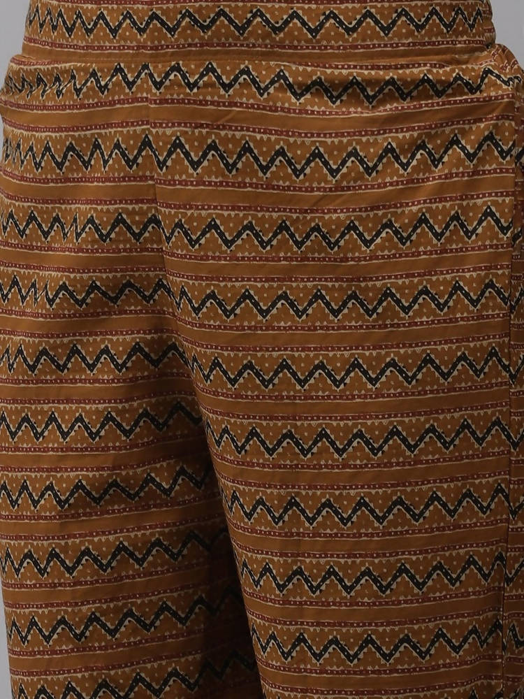 Yufta Women Mustard Brown Sequinned Pure Cotton Kurta with Trouser | Grocsy