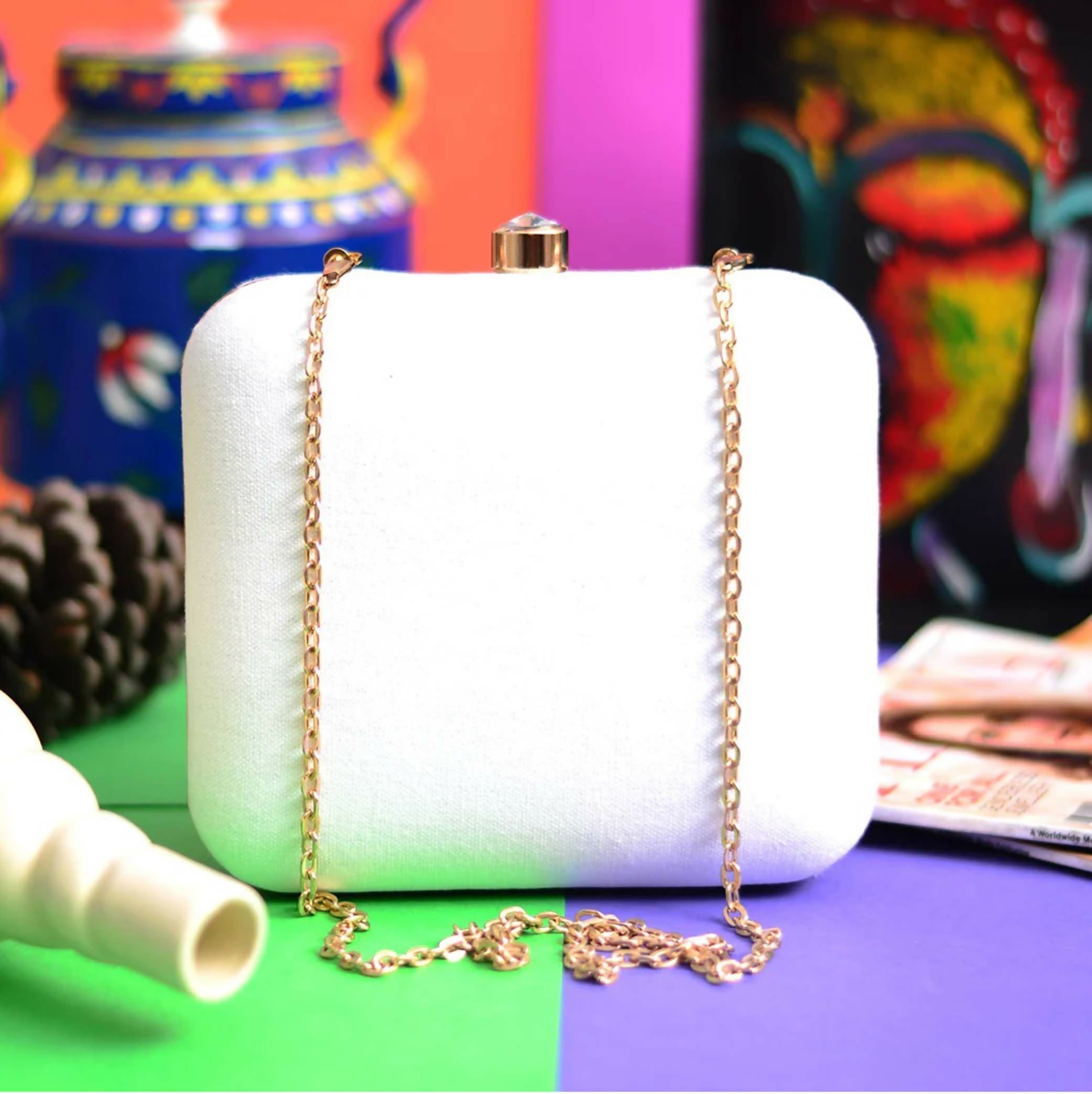 Joban Fashion Clutch In Square Shape - White | Grocsy