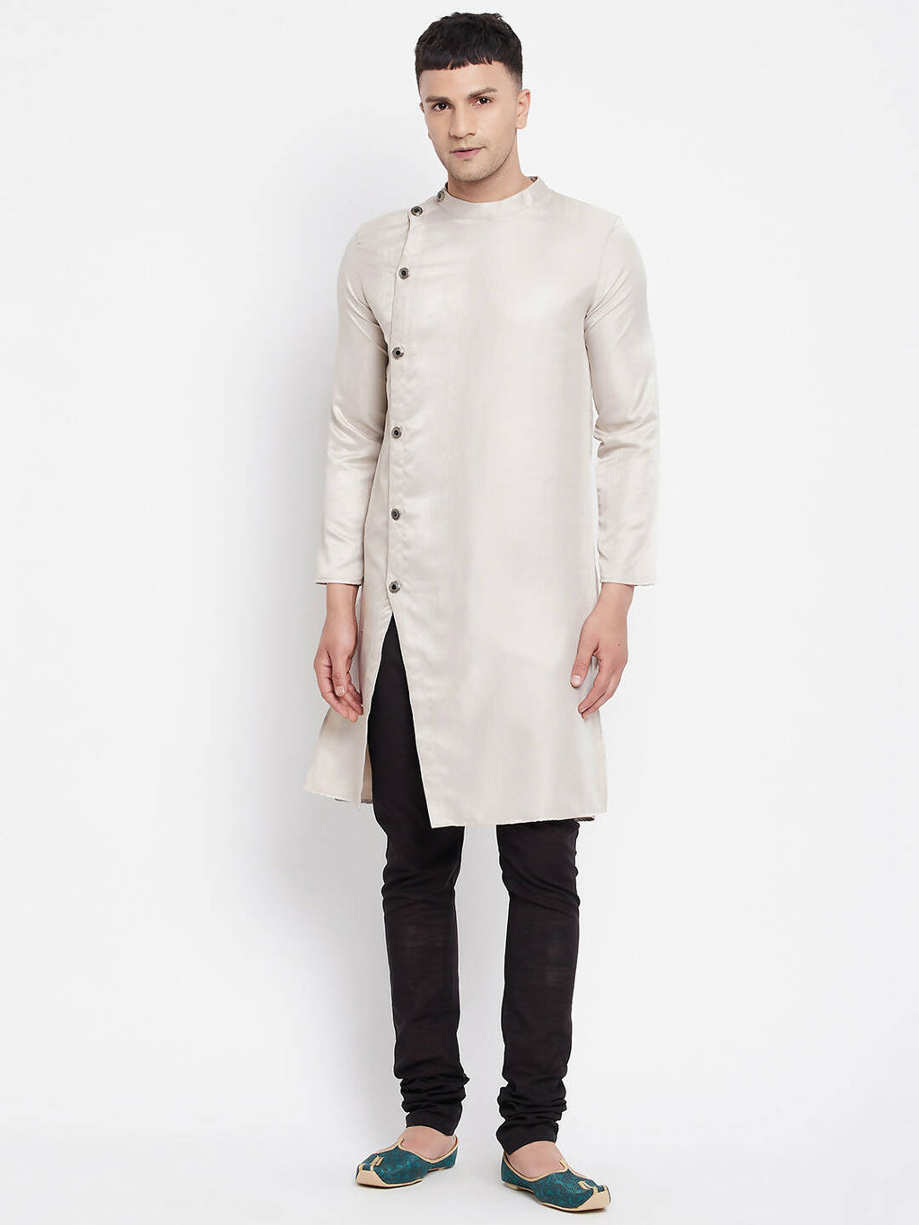 Even Apparels Beige Rayon Men's Sherwani Kurta With Asymetrical Cut | Grocsy