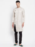 Even Apparels Beige Rayon Men's Sherwani Kurta With Asymetrical Cut | Grocsy