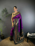 Joban Fashion Banarasi Magenta Woven Soft Silk Saree | Grocsy