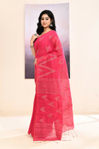 Piyari Fashion Women's Pink Embellished Cotton Blend Jamdani Saree | Grocsy