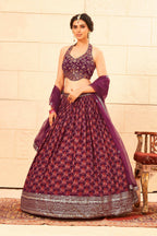 Purple Faux Georgette Sequence work Lehenga Choli with Dupatta - Dhvani | Grocsy