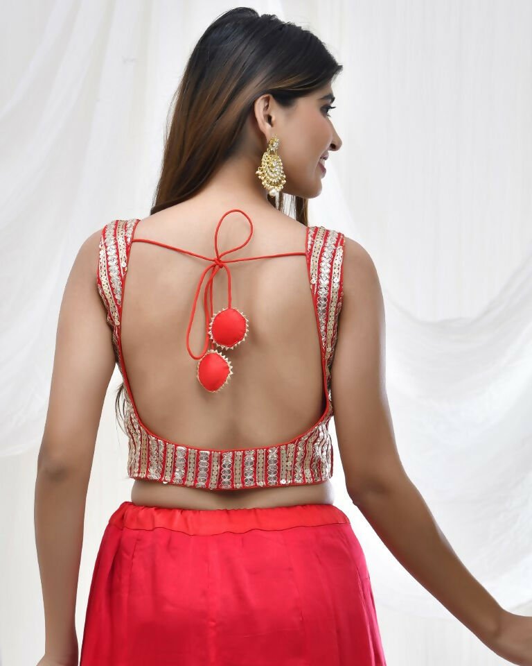 Amodini Designer Studio Gold Embellished Red Blouse | Grocsy