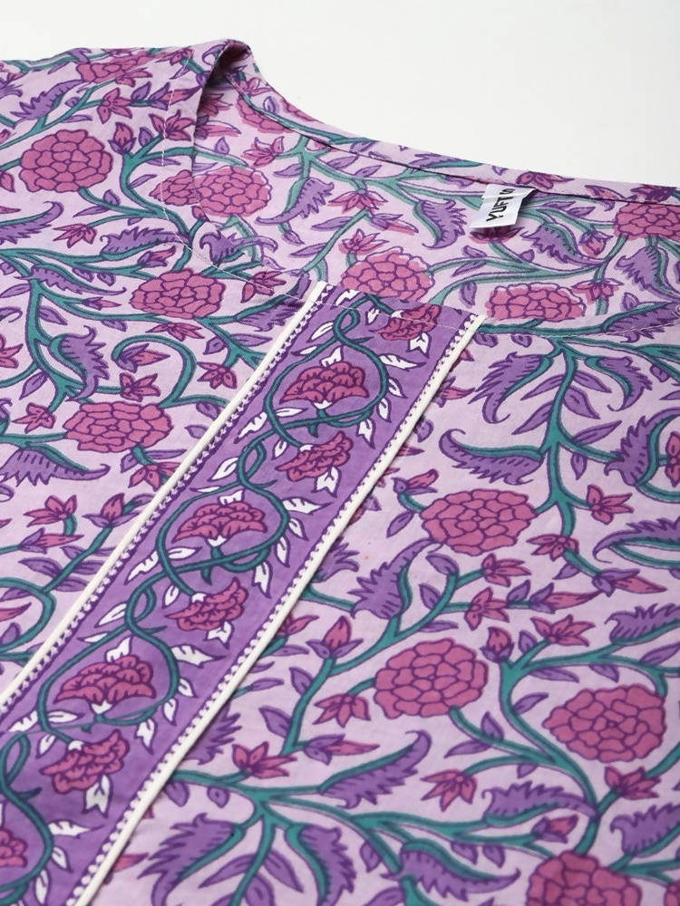 Yufta Women Lavender & White Ethnic Motifs Printed Kurta with Trouser & Dupatta | Grocsy