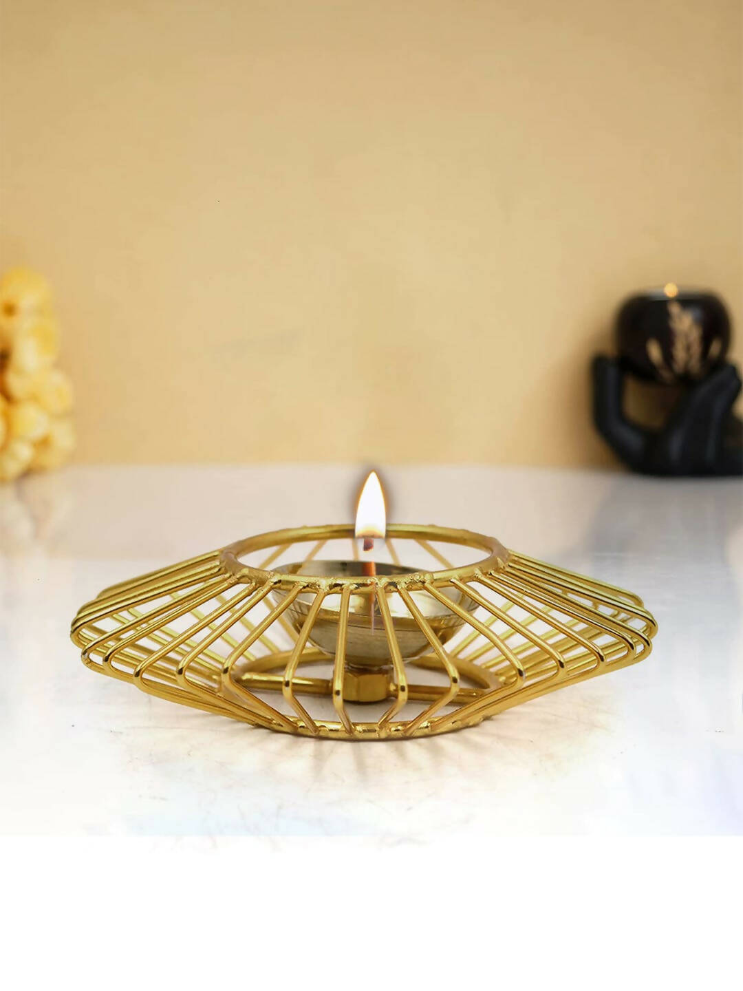 CraftVatika Gold-Toned Decorative Akhand Brass Diya | Grocsy